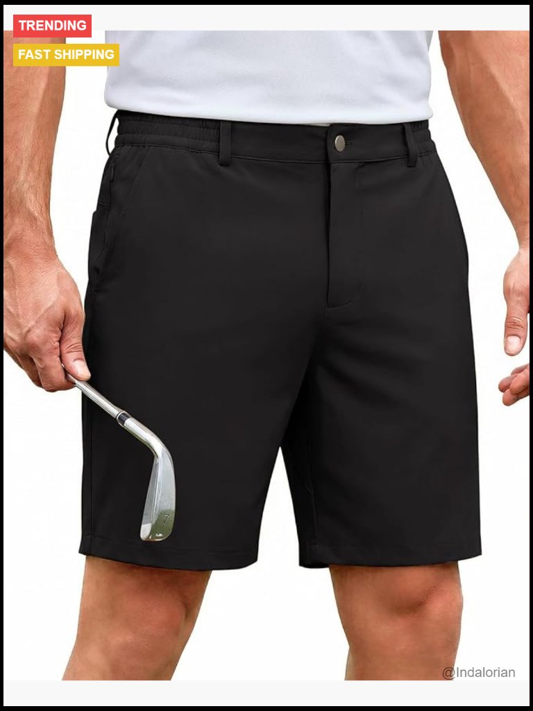 Stretch Golf Shorts 7" Inseam Elastic Waist Zipper Pockets
